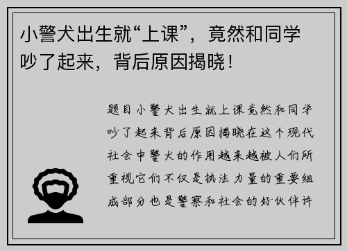 小警犬出生就“上课”，竟然和同学吵了起来，背后原因揭晓！