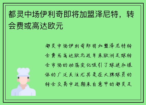 都灵中场伊利奇即将加盟泽尼特，转会费或高达欧元